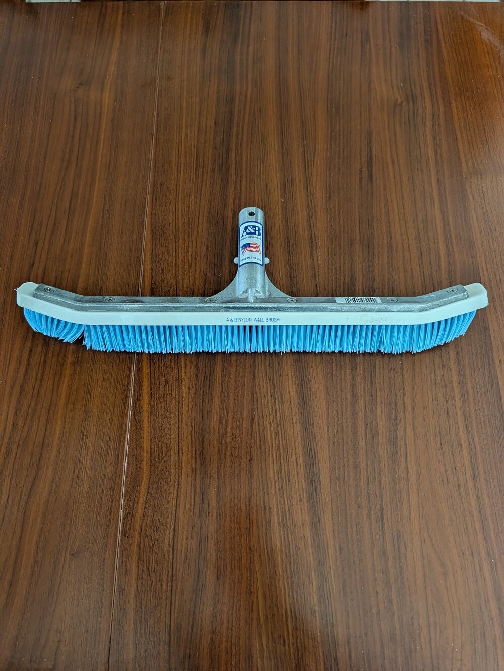 18" Blue Nylon Bristle Pro Curved Aluminum Wall Pool Brush A&B